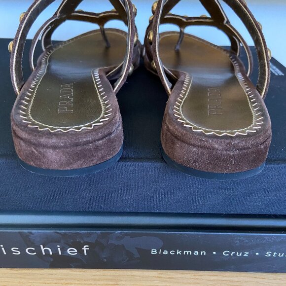 Brown Suede Prada Studded Sandals 36.5 - Picture 5 of 8